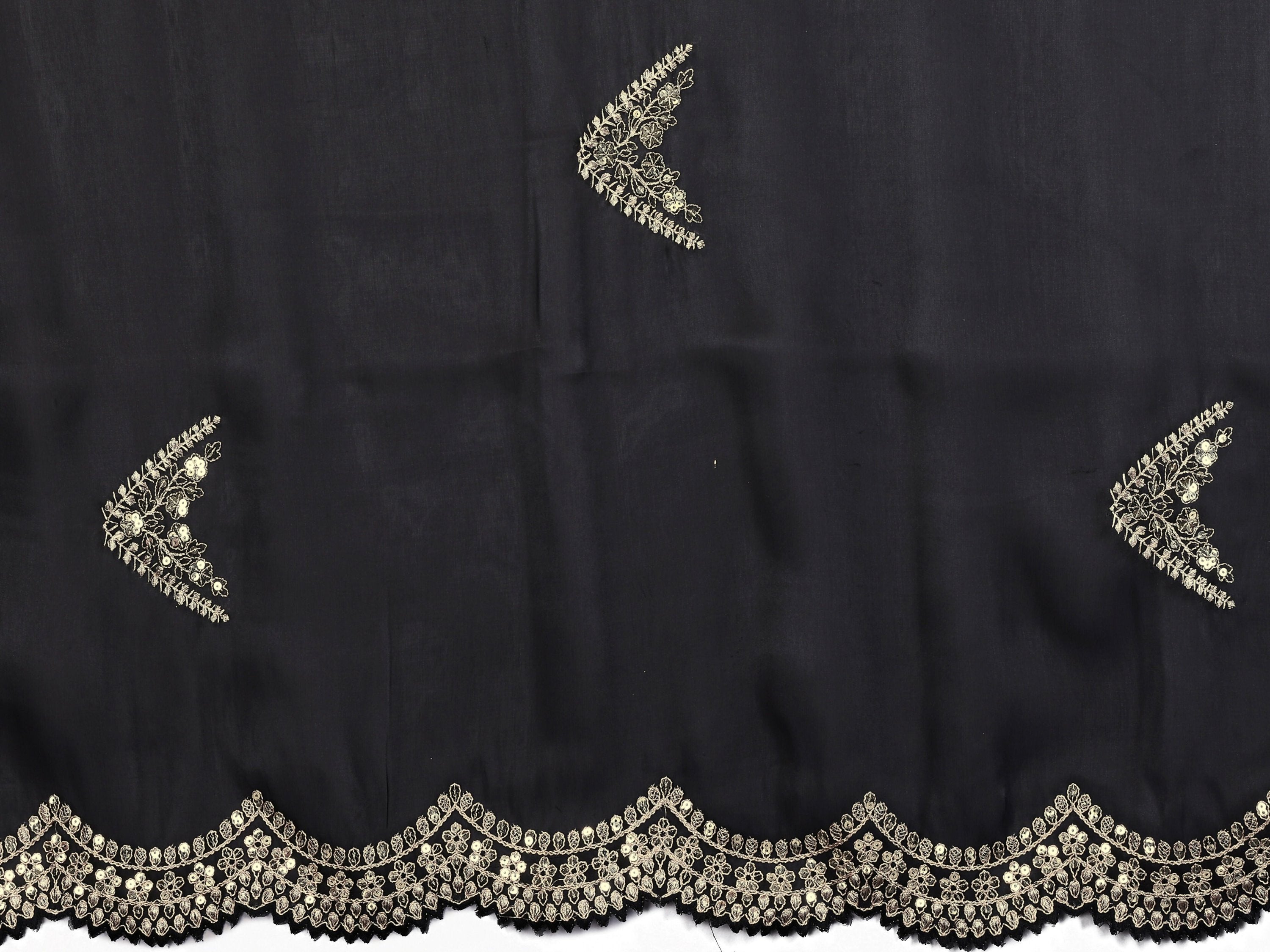 Vastranavya Black Embroidery Work Shimmer Chiffon Saree with Unstitched Blouse