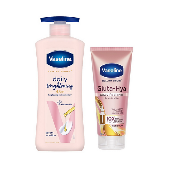 Vaseline Healthy Bright Daily Brightening Body Lotion & Gluta-Hya Dewy Radiance Serum-In-Lotion Combo - Distacart