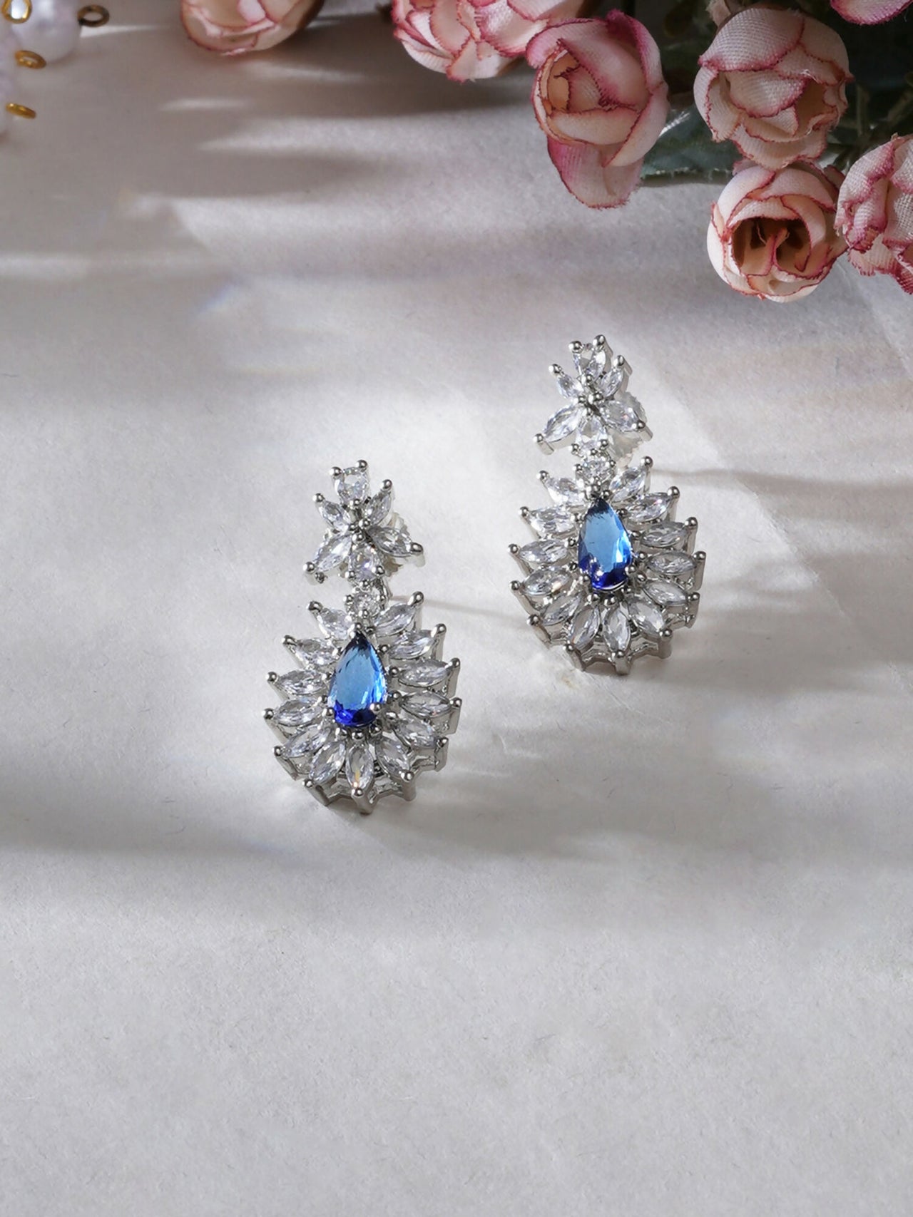 Long kundan earring (Blue) - Ruby Raang - Distacart