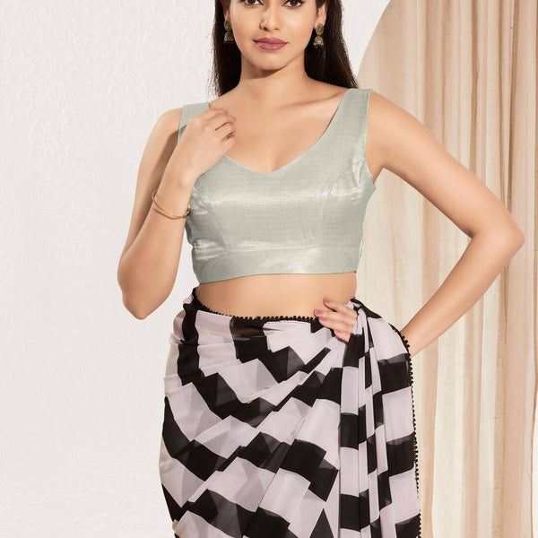 Joban Fashion Silver Mulberry Silk Padded Blouse With Sweetheart Neck Sleeveless