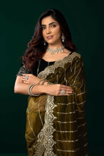 Thumbnail for Joban Fashion Mehendi Green Net Party Wear Sarees - Distacart