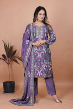 Thumbnail for Joban Fashion Purple Silk Embroidered Kurti Set - Distacart