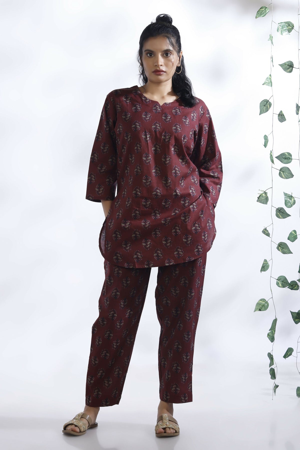 Breathables Butta Print Cotton Co-Ord Set – Wine - Dista