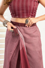 Thumbnail for Joban Fashion Maroon Ethnic Motifs Linen Ready To Wear Saree With Unstitched Blouse - Distacart