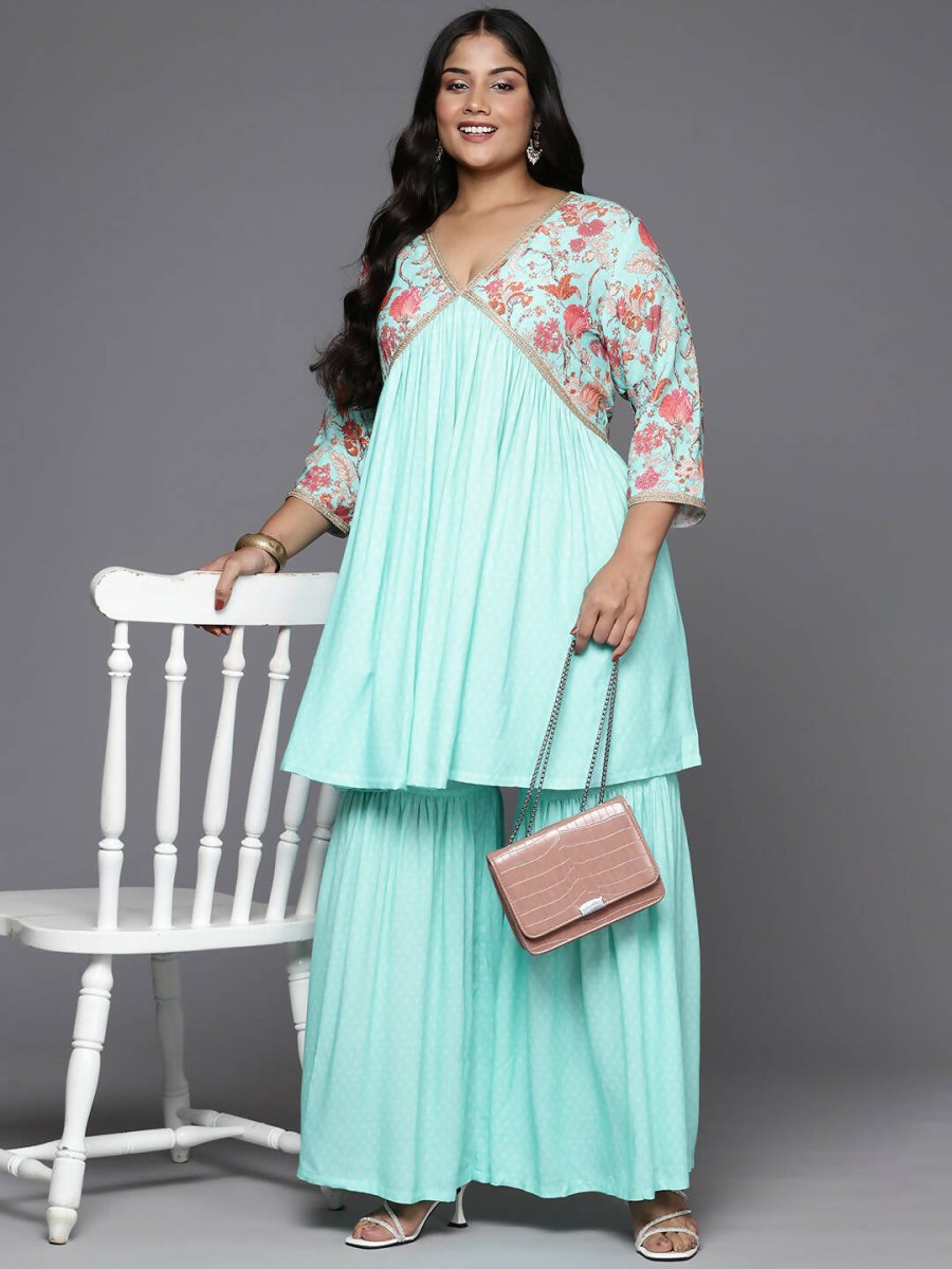 Ahalyaa Women's Traditional Wear Co-ords - Firozi - Distacart