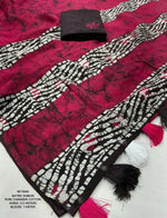 Thumbnail for Arfa Fashion House Rani Pink Pure Chanderi Cotton Batik Printed Saree - Distacart