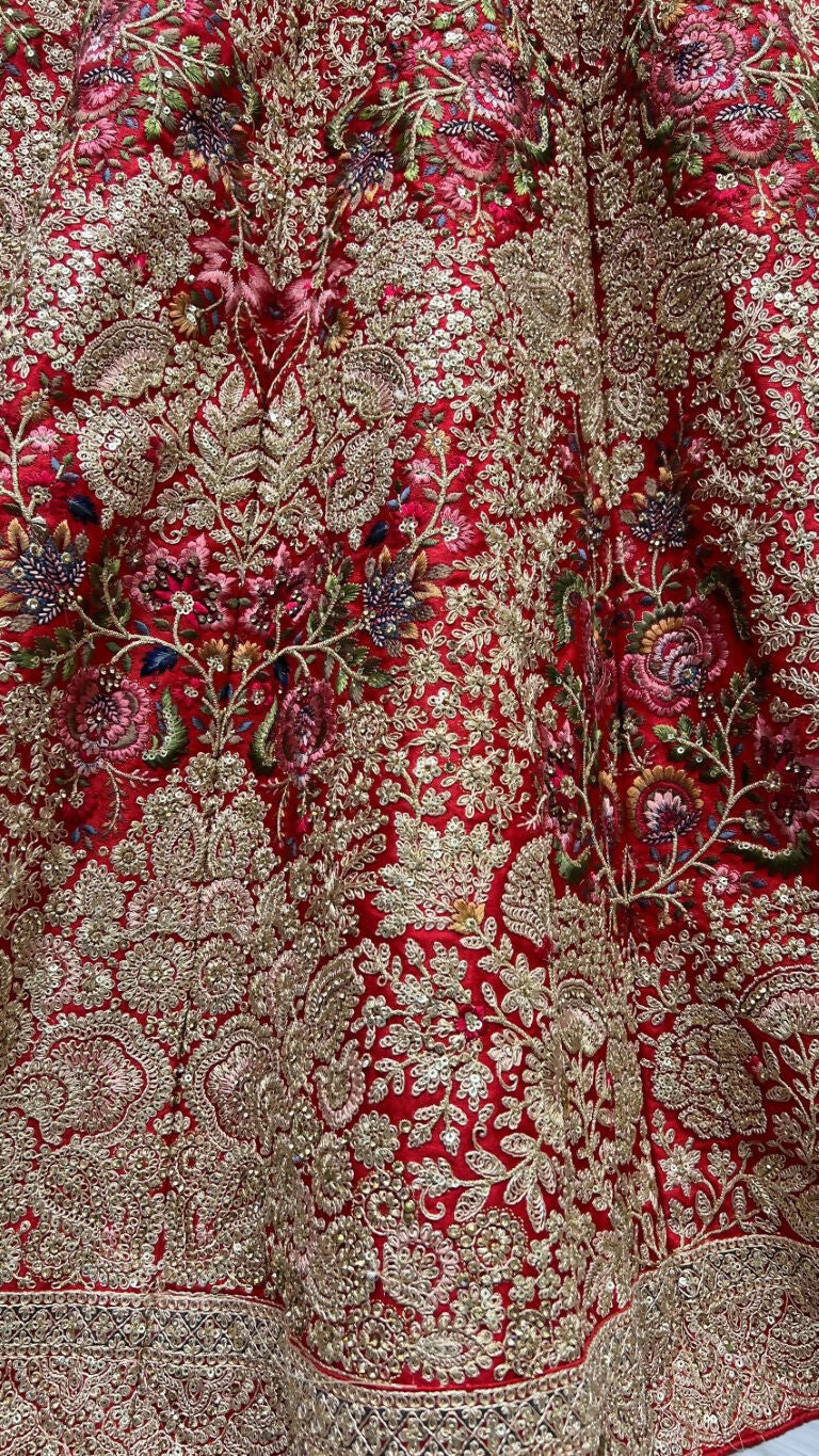 Jyoti Fashion Women's Red Silk Fancy Dori & Sequins Multi Thread Embroidered with Diamond Work Wedding Lehenga Choli - Distacart