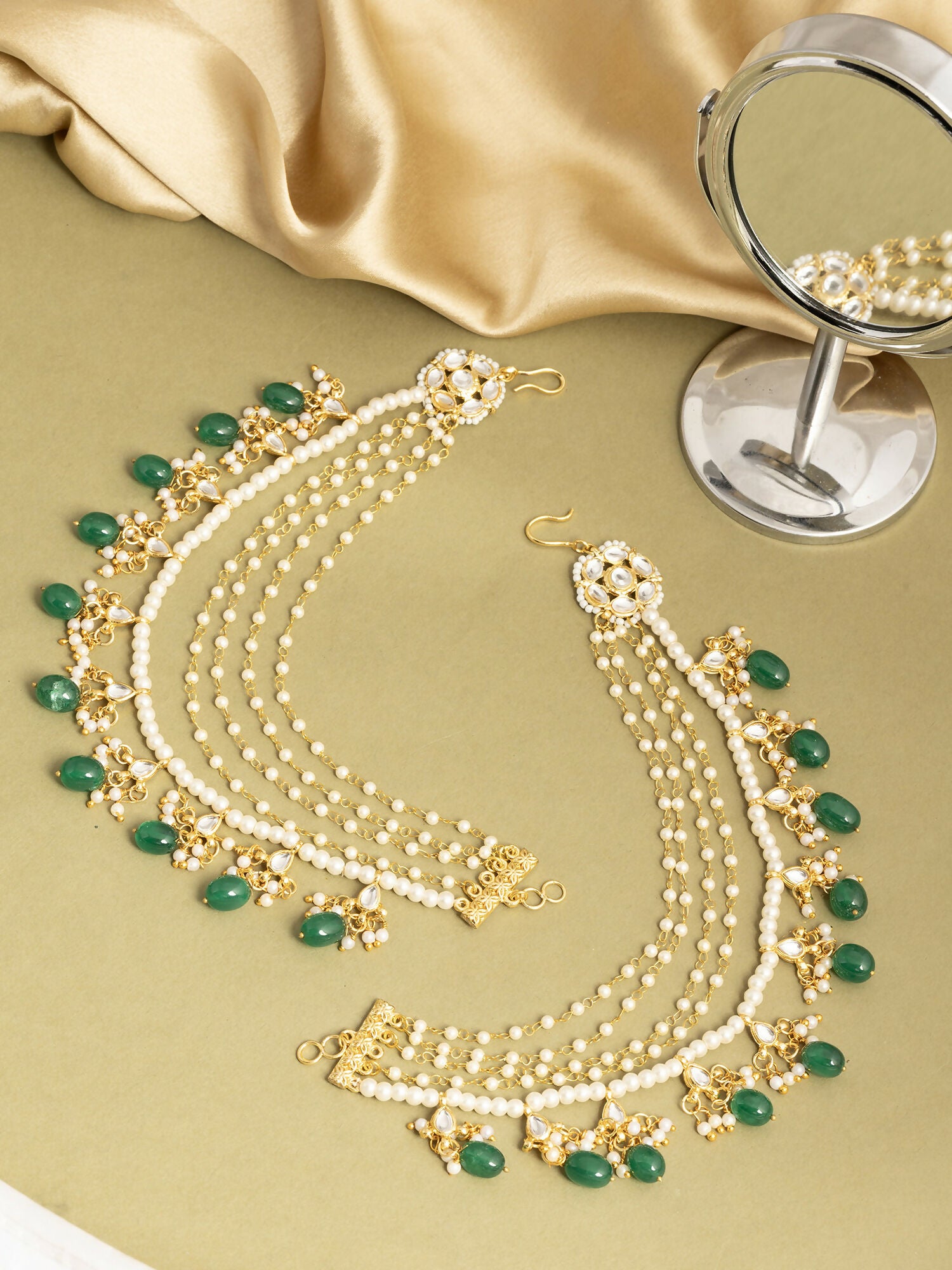 Ruby Raang Green Emerald Gold Plated Kaan Chain - Distacart