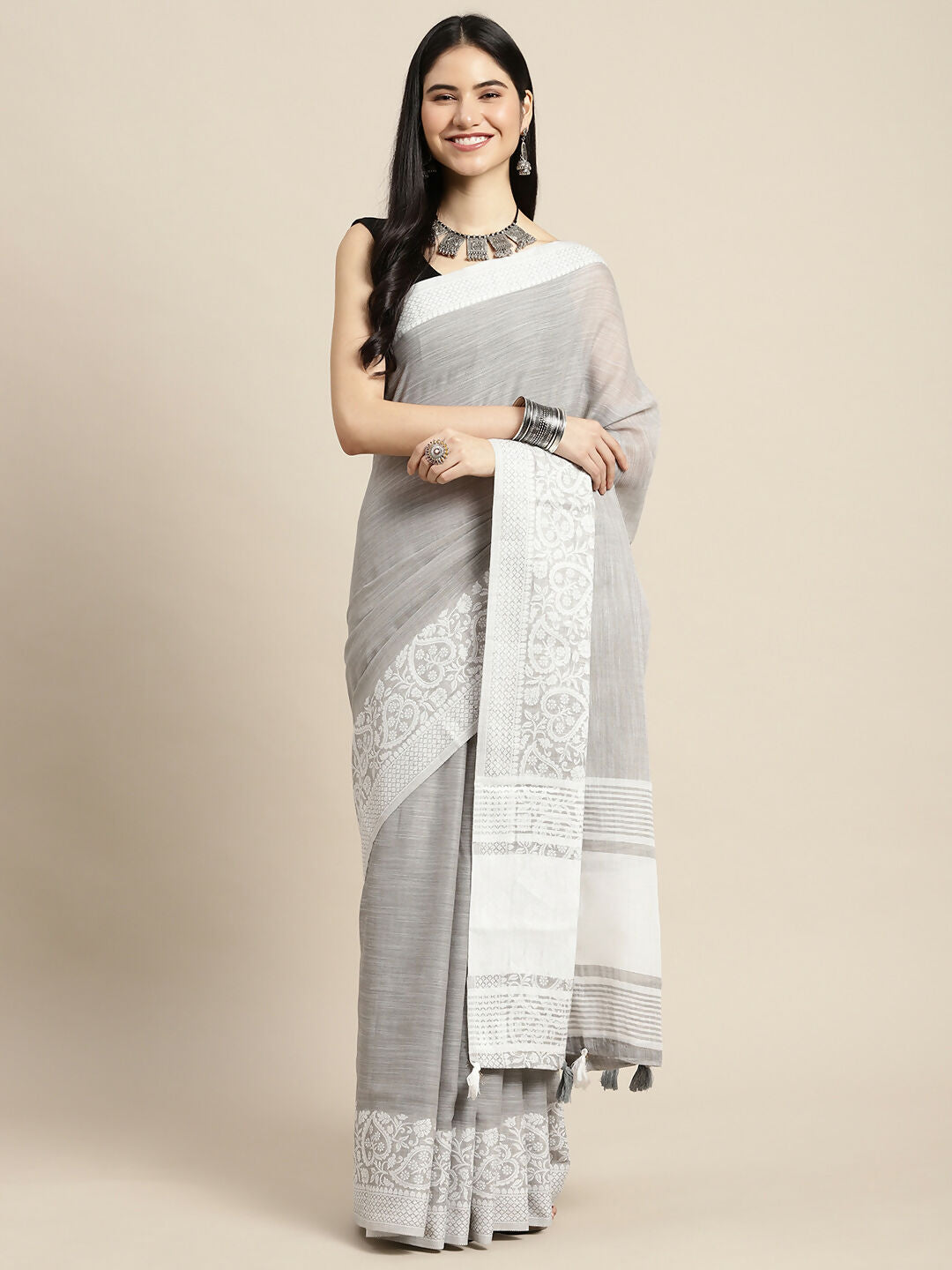 Astita Linen Grey Saree