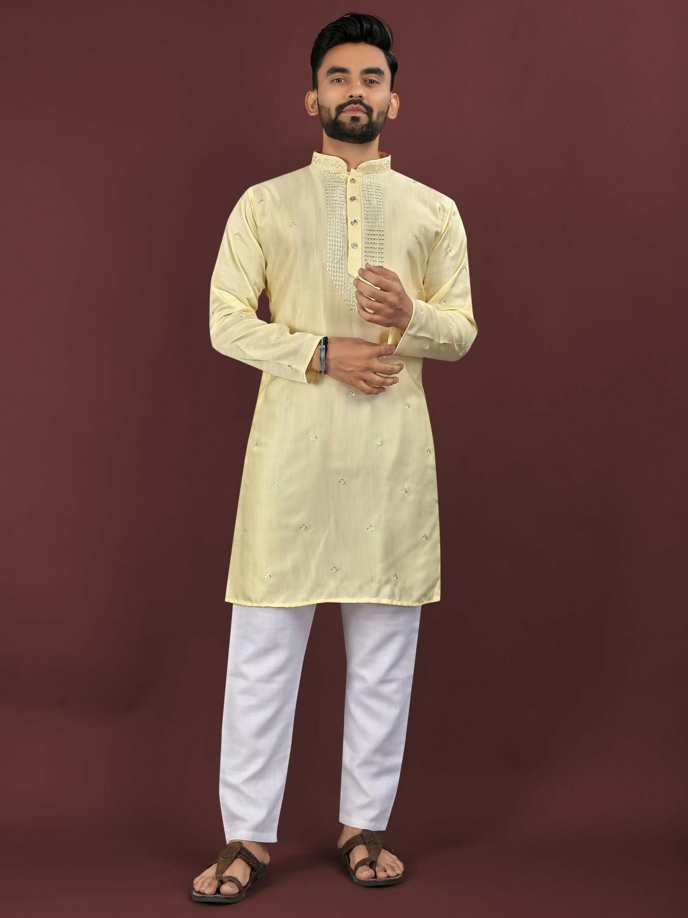 Anaita Yellow Embroidered Silk Straight Kurta - Distacart