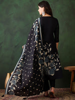 Thumbnail for Sangria Floral Printed Sequinned V-Neck Straight Kurta & Trouser With Dupatta