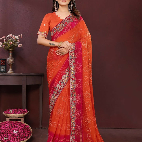 Ai Fashion Orange Georgette Digital Print Party Wear Saree - Distacart