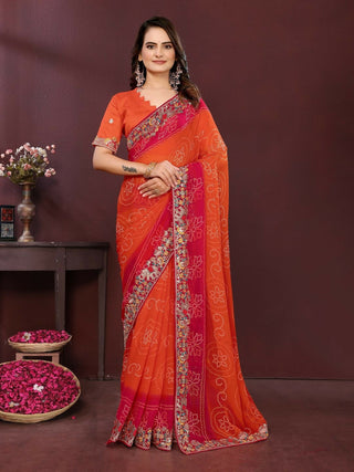 Ai Fashion Orange Georgette Digital Print Party Wear Saree