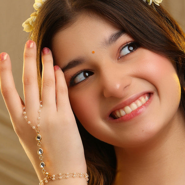 Ruby Raang Subtle Gold-Pearl Haath Phool