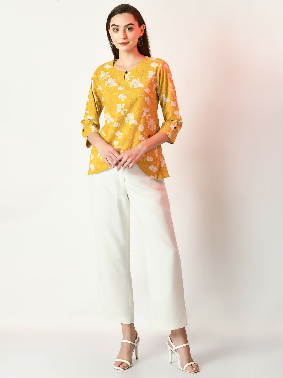 Myshka Women's Yellow Printed Top - Distacart