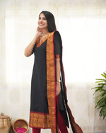 Thumbnail for Divine Drape Women's Cotton Printed Straight Kurta With Dupatta - Black