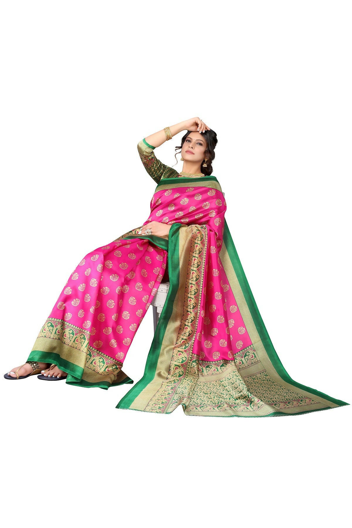 Vamika Pink Printed Art Silk Saree - Distacart
