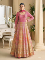 Thumbnail for Anaita Peach Georgette Readymade Anarkali Suit with Embroidery Zarkan Work (Free Size) - Distacart
