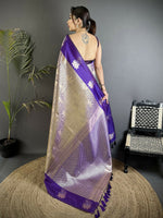 Thumbnail for Joban Fashion Purple Intricate Zari Weaving Soft Silk Dharmavaram Saree - Distacart