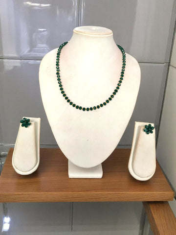 Inhanns Crystal Bloom – Single Line Necklace + Studs - Dark Green - Distacart