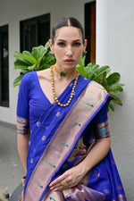 Thumbnail for Vishnu Weaves Women's Royal Paithani Silk Zari Woven Saree with Blouse