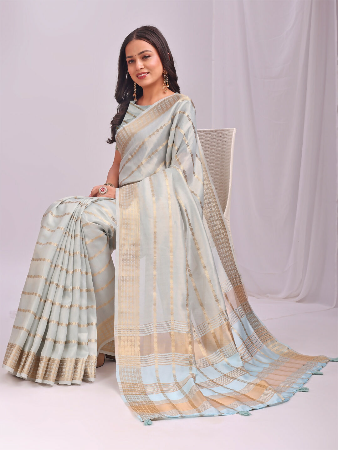 Astita Organza Sky Blue Saree