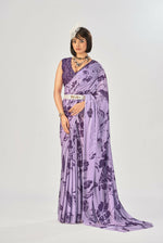 Thumbnail for Vastranavya Lavender Satin Silk Elegant Printed Saree with Unstitched Blouse - Distacart