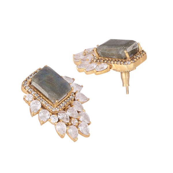 Nuyug 22K Gold Plated Labradorite Stone Contemporary Stud Earrings