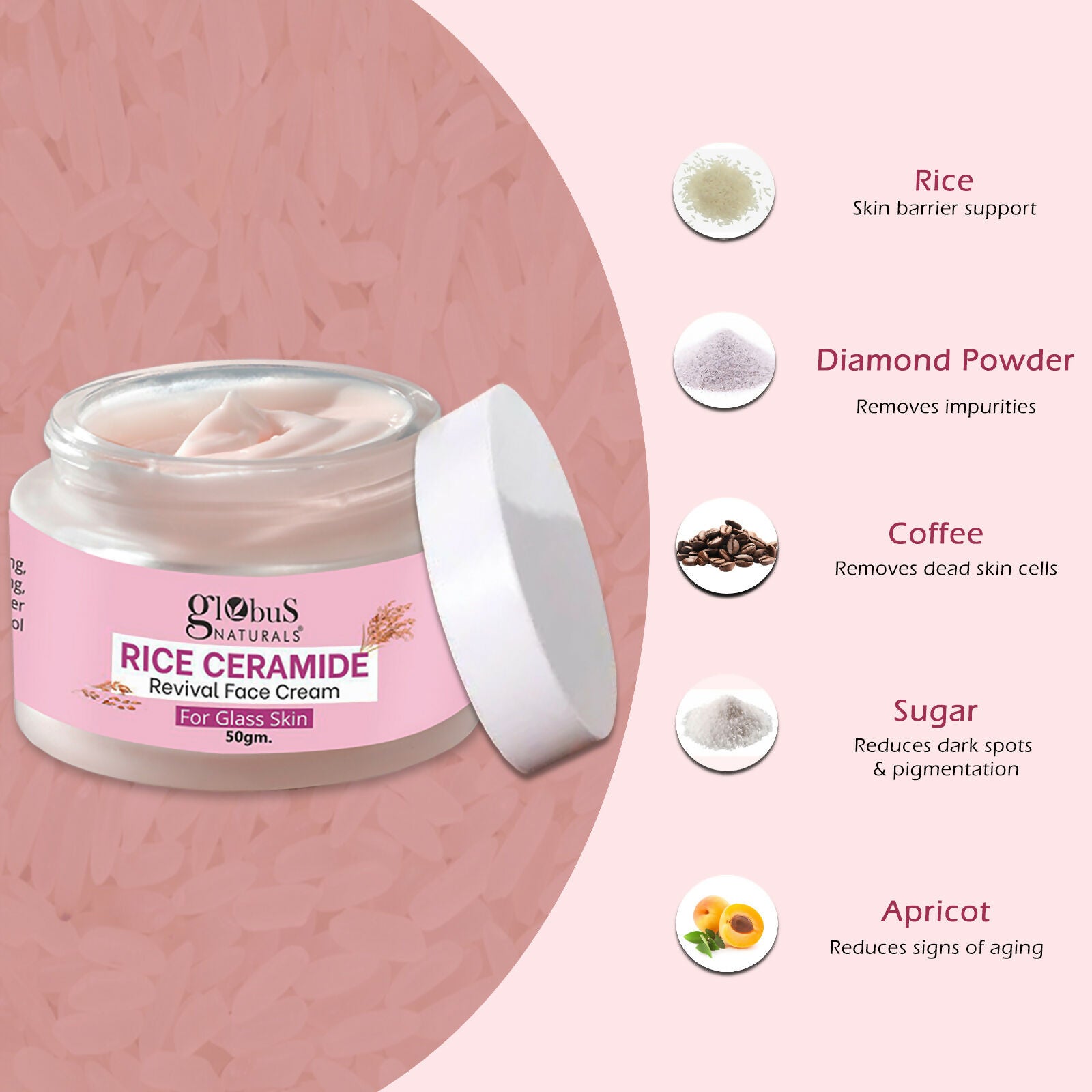 Globus Naturals Rice Ceramide Revival Face Cream, For Korean Glass Skin