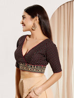 Thumbnail for Joban Fashion Black Cotton Padded Blouse With V Neck Elbow Sleeves - Distacart