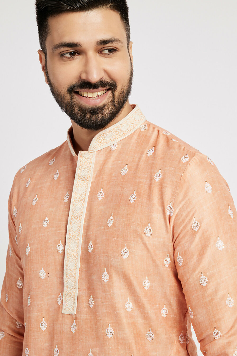 Ethnic India Orange Men's Kurta Ethnic Motifs Polyester - Distacart