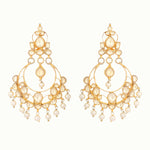 Thumbnail for Nuyug 22K Gold Plated Kundan Studded Contemporary Shaped Pearl Drop Chandbalis