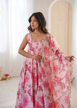 Thumbnail for Teeya Creation Pink Pure Muslin Silk Digital Print Traditional Wear Long Gown - Distacart