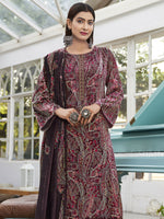 Thumbnail for Jyoti Fashion Women's Wine Velvet Digital Print with Resham Thread work Kurta with Trouser & Dupatta - Distacart