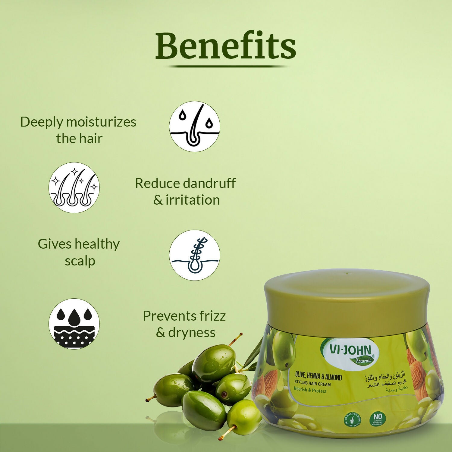 VI-JOHN Naturale Olive, Heena & Almond Styling Hair Cream Strength & Shine