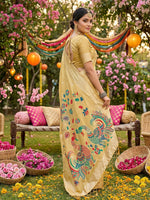 Thumbnail for Shree Shyam Fashion Yellow Linen Cotton Saree - Distacart