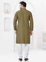 Thumbnail for Joban Fashion Men's Rayon Cotton Olive Printed Kurta Pyjama set - Distacart