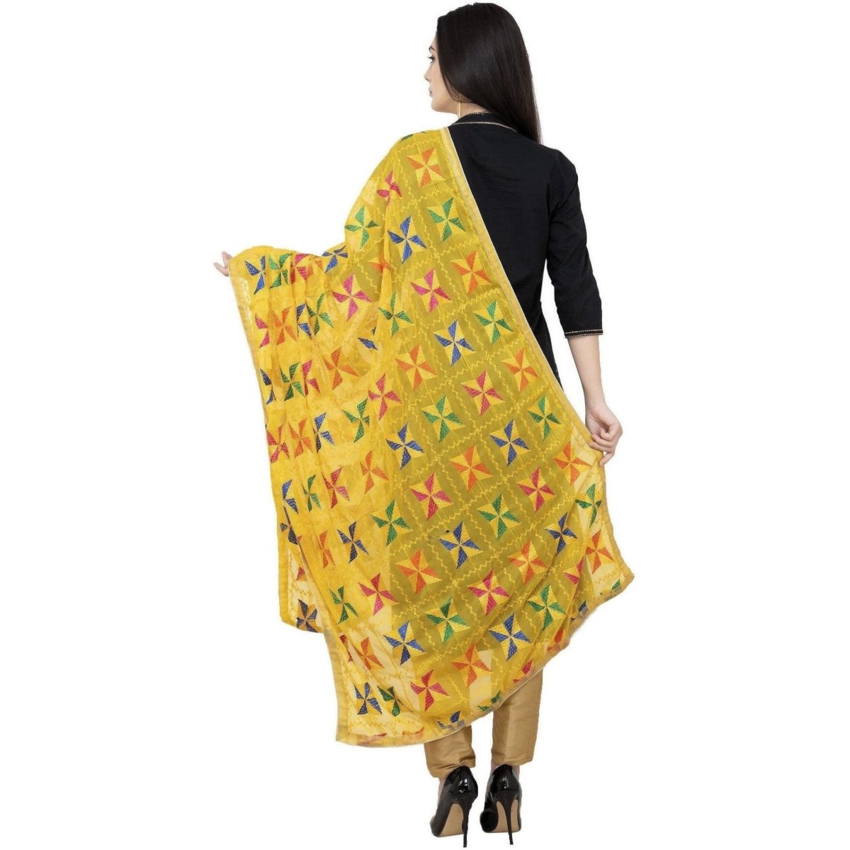A R Silk Pakka Phulkari Fancy Dupatta Color Yelllow Dupatta or Chunni