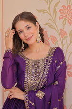 Thumbnail for Joban Fashion Purple Georgette Sequence Embroidery Work Kurta Set