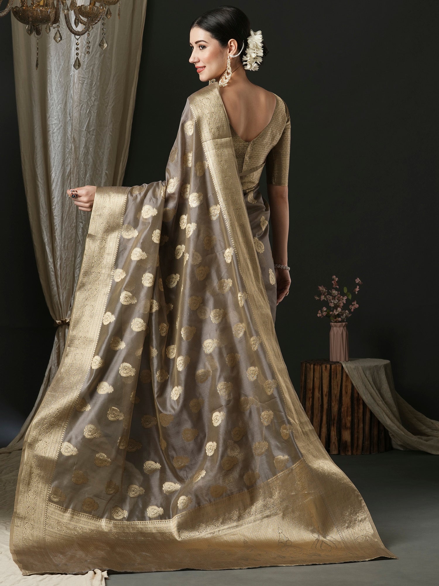 NOZ2TOZ Women's Organza Grey Woven Design Designer Saree With Blouse Piece - Distacart