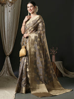 Thumbnail for NOZ2TOZ Women's Organza Grey Woven Design Designer Saree With Blouse Piece - Distacart