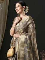 Thumbnail for NOZ2TOZ Women's Organza Grey Woven Design Designer Saree With Blouse Piece - Distacart