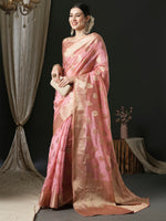 Thumbnail for NOZ2TOZ Women's Organza Pink Woven Design Designer Saree With Blouse Piece - Distacart