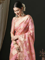 Thumbnail for NOZ2TOZ Women's Organza Pink Woven Design Designer Saree With Blouse Piece - Distacart