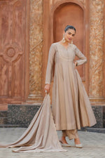 Thumbnail for The52 Brown Women's Gorgeous Vichitra Silk Fabric Embroidered Work Flared Anarkali Pant and Dupatta Set