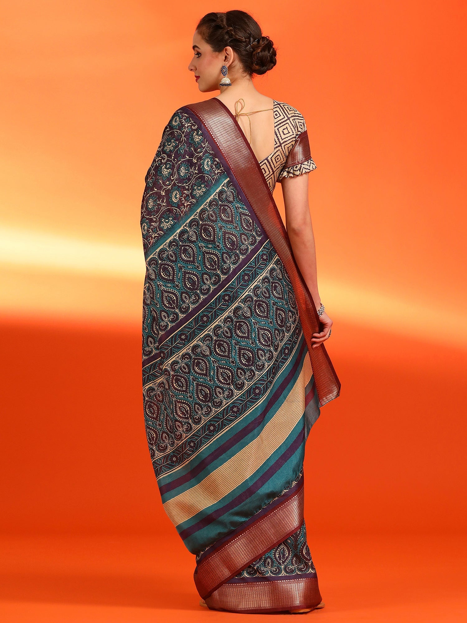 NOZ2TOZ Women's Dola Silk Purple Printed Designer Saree With Blouse Piece - Distacart