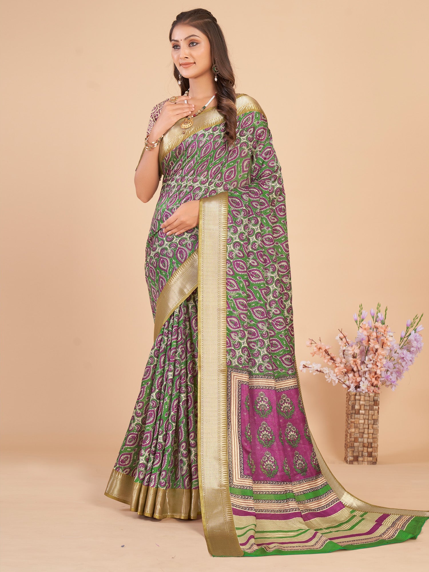 NOZ2TOZ Women's Dola Silk Green Woven Design Designer Saree With Blouse Piece - Distacart
