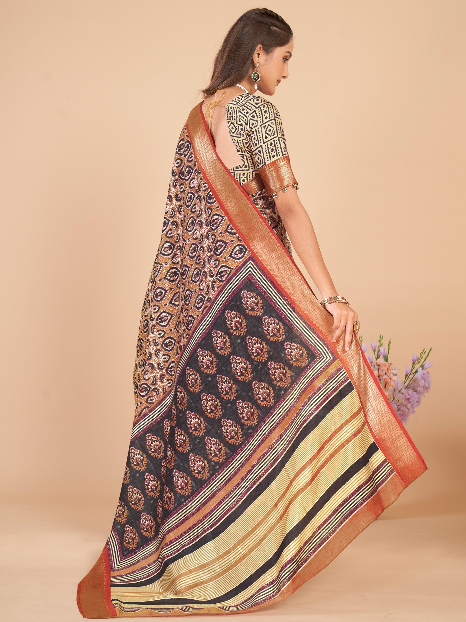 NOZ2TOZ Women's Dola Silk Beige Woven Design Designer Saree With Blouse Piece - Distacart