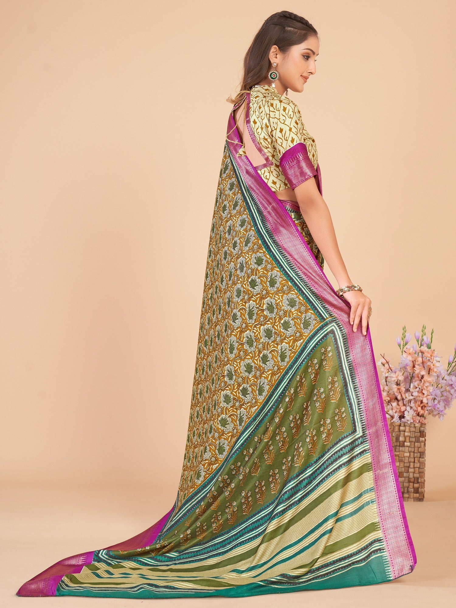 NOZ2TOZ Women's Dola Silk Camel Brown Woven Design Designer Saree With Blouse Piece - Distacart