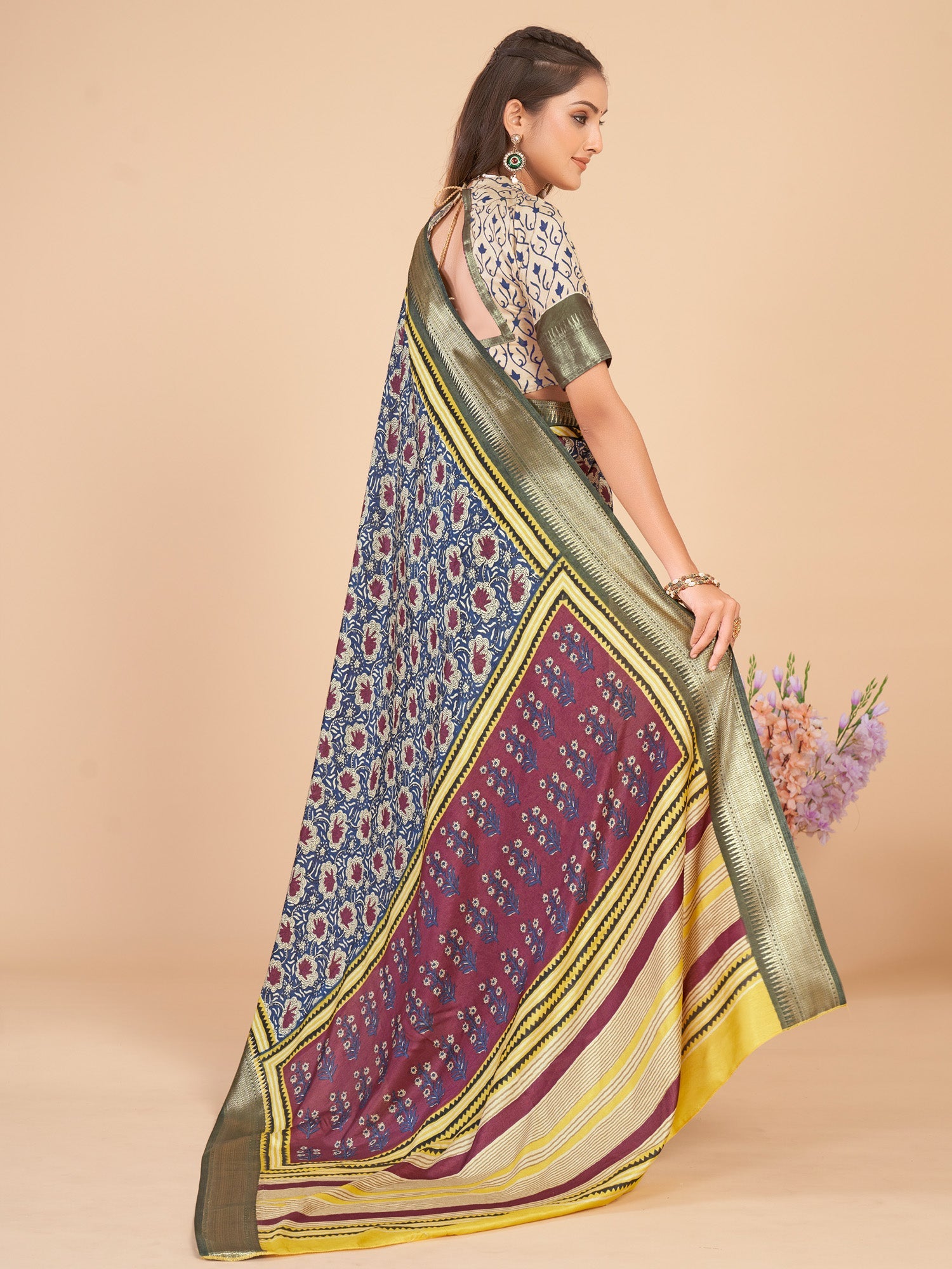 NOZ2TOZ Women's Dola Silk Navy Blue Woven Design Designer Saree With Blouse Piece - Distacart